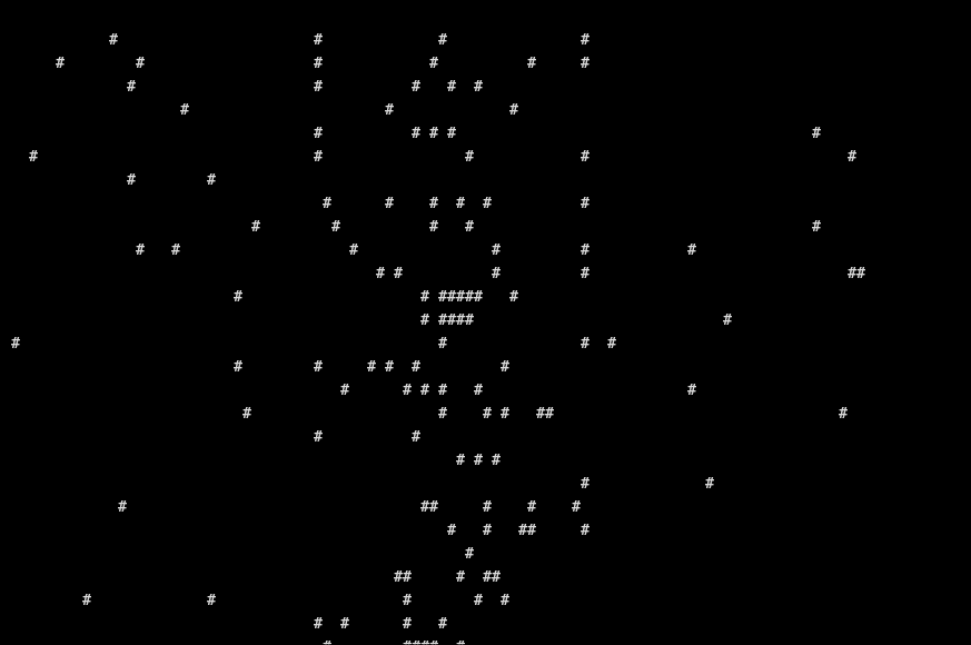 A terminal print out of pound symbols in a noise pattern that's bunched up close to the center.