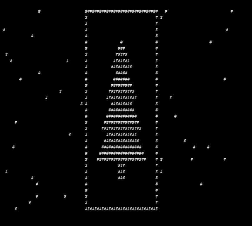 A terminal print out of a ASCII Christmas tree.