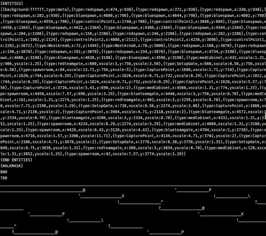 A large block of map data printed out in a terminal.